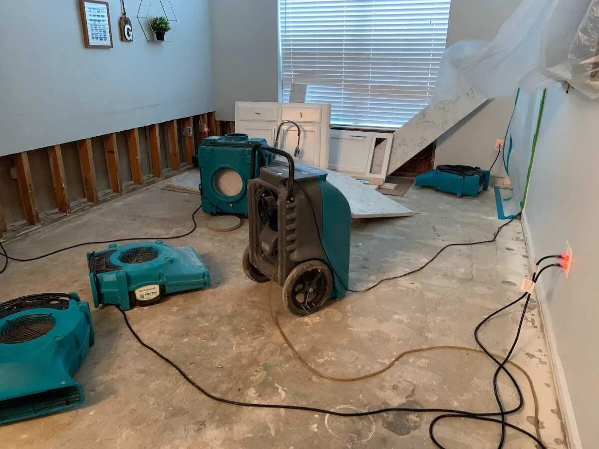 Dehumidifier in flood-cut room for Water Damage Restoration in New Bedford